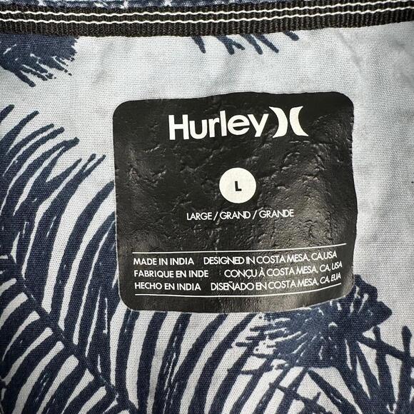 HURLEY Men's WHITE & BLUE Tropical Palms Short Sleeve Patio Shirt LARGE Hawaiian - Picture 5 of 11